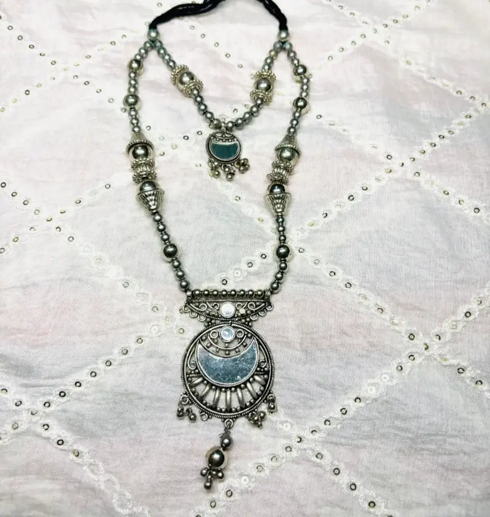 Tribal Double Chain Silver Necklace