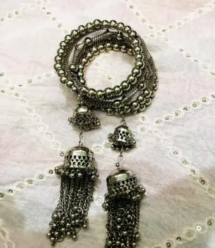 Oxidized Silver Charm Bracelet