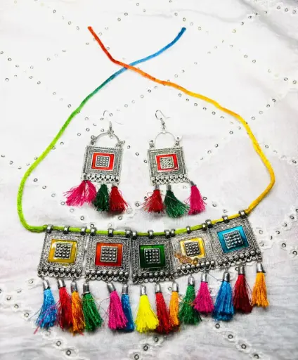 Multicolor Tribal Tassel Jewelry Set