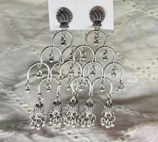 Statement Silver Dome Jhumka Earrings
